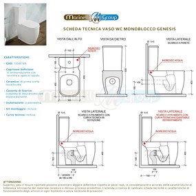 Bidet e Vaso WC monoblocco Genesis filo muro in ceramica completo di sedile softclose