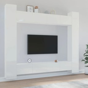 Set Mobili Porta TV 8pz Bianco Lucido in Legno Multistrato