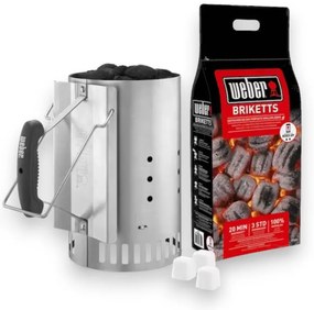 Ciminiera kit accensione carbonella briquettes e legna con cesto spargifiamma in acciaio + 2 kg carbonella Rapid fire Weber