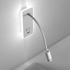 LED Lampada flessibile da parete con base USB 1xLED/8W+1xLED/2W/230V bianco