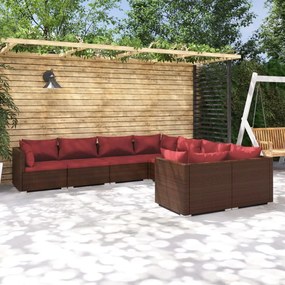 Set Divani da Giardino 8 pz con Cuscini in Polyrattan Marrone