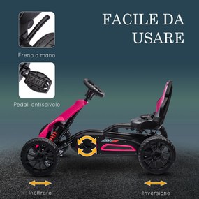 Go Kart a Pedali per Bambini 3-8 Anni 100x58x58,5 cm con Sedile Regolabile e Ruote in EVA Rosa e Nero...