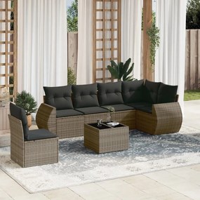 Set divani da giardino 7 pz con cuscini grigio in polyrattan