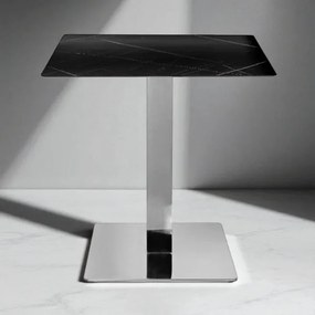 Tavolo pub ristorante bar 70x70 cm Top esterno HPL effetto Marmo NERO gamba argento H 74