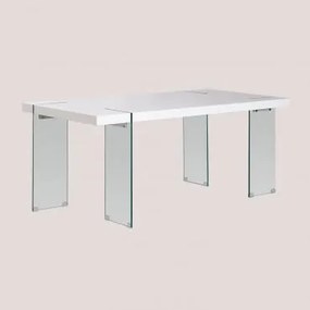 Tavolo Da Pranzo Rettangolare In Mdf E Gambe In Vetro Kali Legno Bianco & 190 X 95 Cm - Sklum