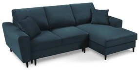 Divano angolare blu scuro allungabile e con contenitore (con penisola a destra/con chaise lounge) con rivestimento in velluto a coste Kyoto – Cosmopolitan Design