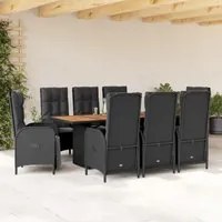 Set da Pranzo da Giardino 9 pz con Cuscini Nero in Polyrattan 3213516