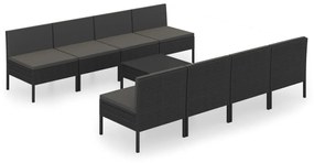 Set divani da giardino 9 pz con cuscini in polyrattan nero