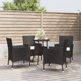 Set bistrò da giardino 5 pz con cuscini in polyrattan nero