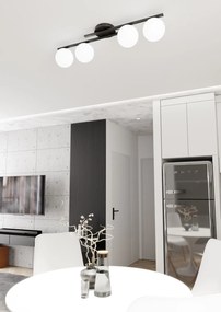 Plafoniera Moderna Nettuno Acciaio Nero Vetro 4 Luci E14 Ip20