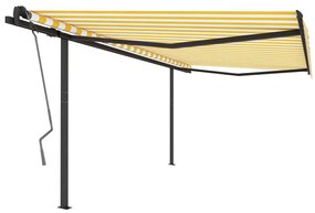 Tenda da Sole Retrattile Manuale con Pali 4x3 m Gialla e Bianca