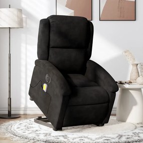 Poltrona Alzapersona Massaggi Elettrica Reclinante Nera Velluto /