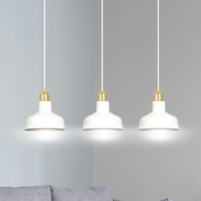 Lampadario Industrial 3 Luci Kubera In Acciaio Bianco Con Elementi In Oro