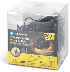 Aigostar - Catena LED natalizia da esterno 200xLED/8 funzioni 13m IP44 bianco caldo