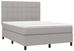 Letto a molle materasso e led grigio chiaro 140x190 cm tessuto