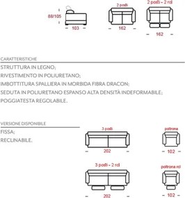 Divano in Vera Pelle L160 cm reclinabile poggiatesta - Valta Azzurro