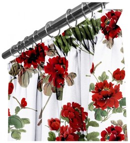 Tenda con nastro 140x250 cm bianco, fiori rossi