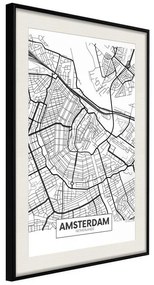 Poster  City map: Amsterdam  Cornice Quadri Cornice nera con pass-partout, Larghezza x Altezza Home decor 20x30