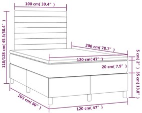 Letto a Molle Materasso e LED Grigio Chiaro 120x200 cm Velluto