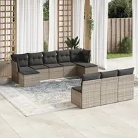 Set Divano da Giardino 10 pz con Cuscini Grigio in Polyrattan 3250129