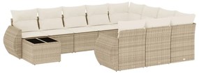 Set divani da giardino 11 pz con cuscini beige in polyrattan