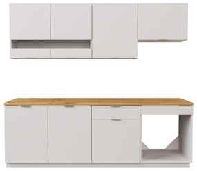 Cucina completa 200 cm 6 elementi portaoggetti Bianco e Naturale  - CARMEO