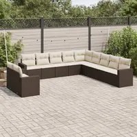 Set Divani da Giardino 11 pz con Cuscini Polyrattan Marrone 3219183