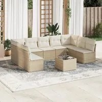 Set Divano da Giardino 10 pz con Cuscini Beige in Polyrattan 3249917