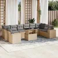 Set Divani da Giardino 11 pz con Cuscini Beige in Polyrattan 3269409