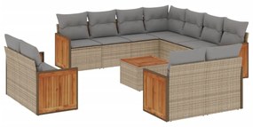 Set divani da giardino 12 pz con cuscini beige in polyrattan