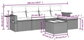 Set divano da giardino 6 pz con cuscini beige in polyrattan