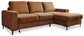 Divano letto in velluto a coste arancio-marrone (angolo destro) Lofty Lilly - Miuform