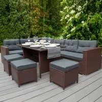 Set d'angolo in rattan e box da giardino Marrone Grande Cuscino Cassapanca 582L Outdoor