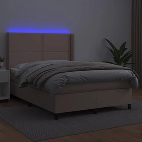 Giroletto molle materasso e led cappuccino 140x200cm similpelle