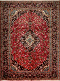 Kashan Tappeto 390x300 Rosso (Iran) Annodato A Mano