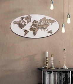 Quadro ovale Planisfero 59x119 cm figura lavorata a legni sovrapposti