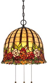 Lampadario Tiffany Rosecliffe Vetro Bronzo Imperiale 3 Luci E27