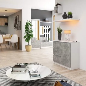 Cassettiera Credenza 80 Cm 3 Cassetti 1 Anta Artika Bianco E Cemento