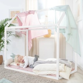 Letto da bambini a forma di casa bianco in pino massiccio con materasso incluso e rete non inclusa 70x140 cm House Bed – Roba