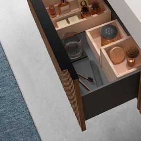 Mobile bagno sospeso 90 cm noce maya cannettato con cassetto, specchio e lavabo Nara