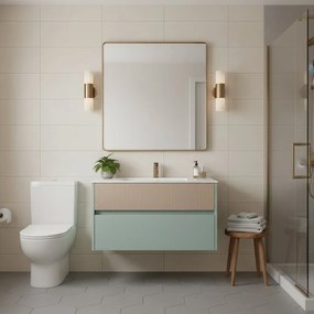Mobile da bagno sospeso sotto lavabo Niwa 2 cassetti L 89.5 x H 50 x P 45.5 cm verde e sabbia cannettato
