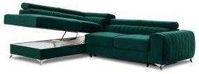 Divano angolare verde allungabile/con contenitore (con penisola a sinistra/a L) e rivestimento in velluto Laurence – ELTAP