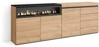 Credenza, 207x35x75 cm, Camera da letto, stanza, Camino elettrico, Cassettiera, Rovere , RF3412