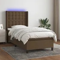 Letto a Molle Materasso e LED Marrone Scuro 90x190cm in Tessuto 3138600