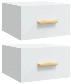 Comodini a muro 2 pz bianco lucido 35x35x20 cm