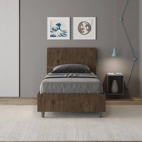 Letto singolo 80x190 testata inclinata Demas senza rete, con rete, contenitore, Noce / Con Rete
