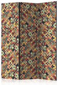 Paravento design Mosaico arcobaleno (3 parti) - composizione colorata in motivo etnico