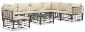 Set divani da giardino 8 pz con cuscini antracite in polyrattan