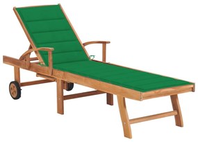 Lettino Prendisole Con Cuscino İn Massello Di Teak Verde /
