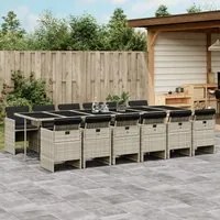 Set da Pranzo da Giardino 13pz con Cuscini Grigio in Polyrattan 3210587